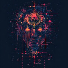 Obraz premium Abstract digital art portrait, human face, futuristic design, inspiration, poster