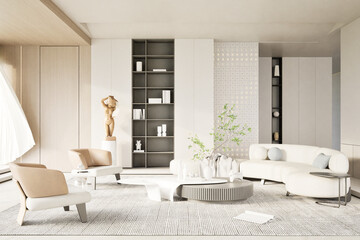 Modern living room with contemporary furniture (table and sofa) in a stylish home interior