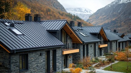 Obraz premium Mountainside homes showcase modern design and autumn colors