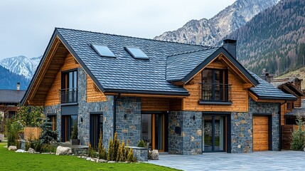 Obraz premium Mountainside Chalet Home Architectural Design Modern Style