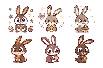A Bundle of Cute Chocolate bunny vector cartoon illustration Easter day