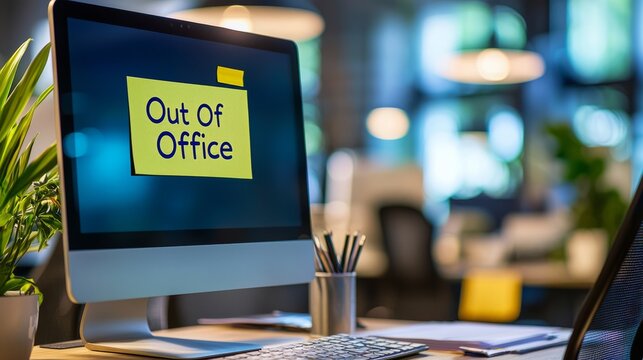 Out of Office Sign on Modern Desk Computer