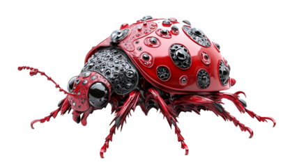 Vivid red ladybird with intricate details, a charming nature-inspired design, isolated on transparent background png 