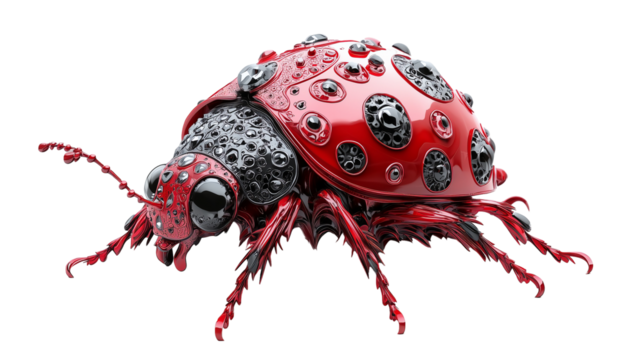 Vivid red ladybird with intricate details, a charming nature-inspired design, isolated on transparent background png  - Powered by Adobe