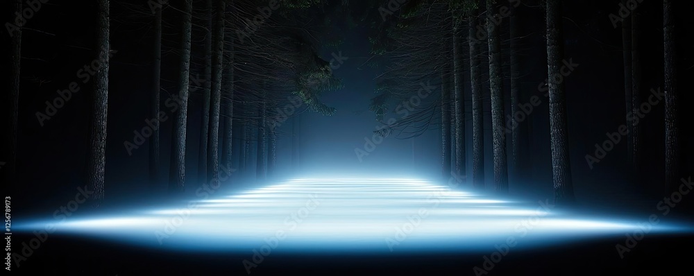 Aufkleber Glow forest concept. A serene forest path illuminated by soft, ethereal light at twilight.