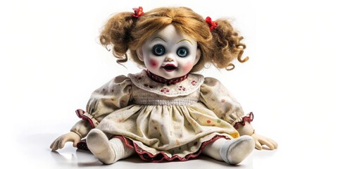 Fototapeta premium Porcelain Doll on White Background