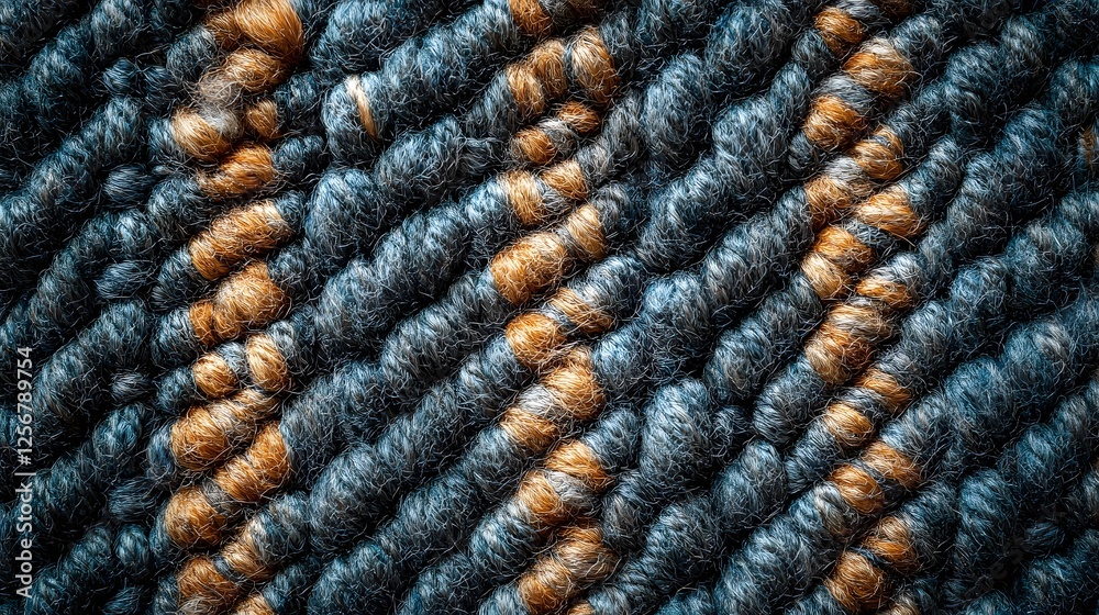 Poster detailed close-up shot of a intricately woven fabric showcasing its texture and color palette. macro
