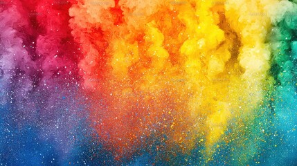 Fototapeta premium Rainbow powder explosion, vibrant colors, festive background, ideal for celebrations