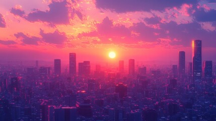 Fototapeta premium Pink Sunset over Cityscape