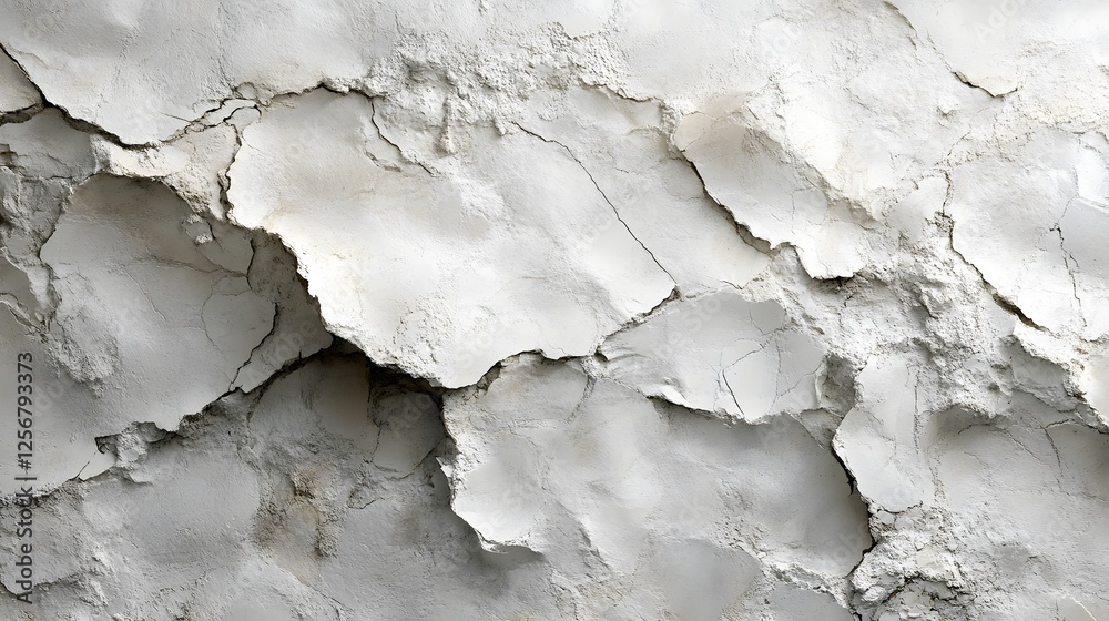 Poster Close-up view of a cracked white surface, showing abstract texture and intricate details. A study of monochrome hues and natural decay. Macro Texture Backgrounds. Abstract Crackled Texture