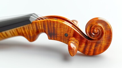 Close-up violin scroll against white background