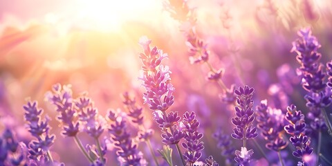 Fototapeta premium Lavender flowers in the rays of the setting sun. Nature background