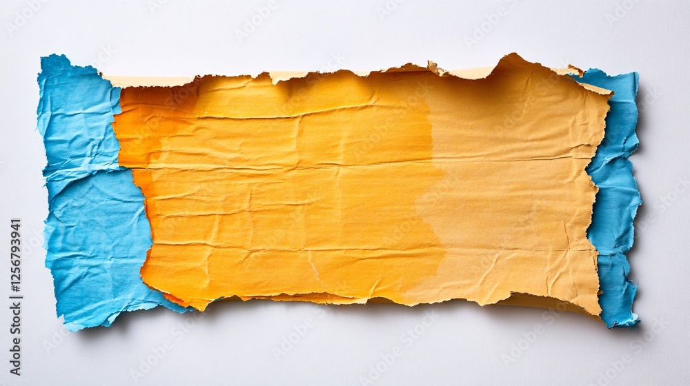 Aufkleber Torn blue and yellow paper creating copy space on white background