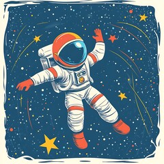Astronaut floating in space, starry background, artistic illustration, graphic design