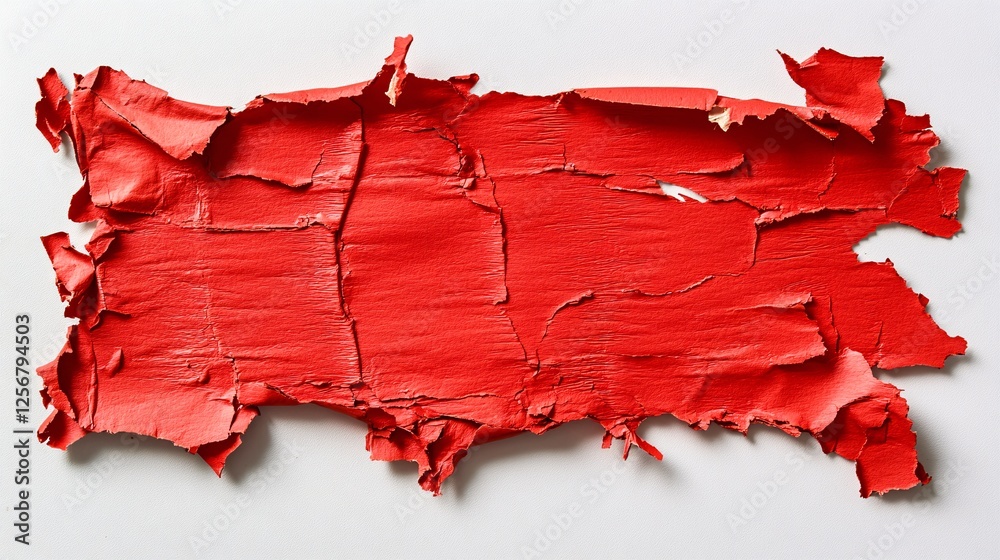 Fototapete red torn paper border creating negative space on white background