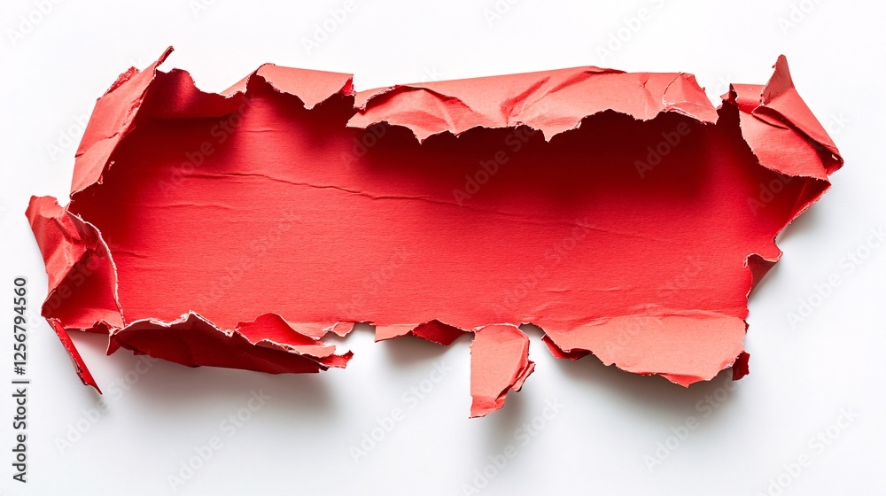 Fototapete red torn paper creating a blank rectangular shape