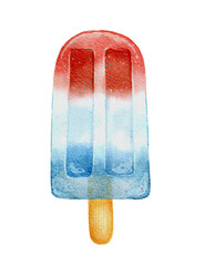 Watercolour hand drawn popsicle illustration. Red white and blue.perfect for summer designs and branding. 