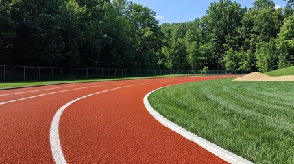 Smooth red running track with clear lane markings under bright sky