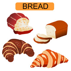 Pastry icon set. bread, buns, croissants. Croissants and buns, sweet pastries. Sweet bread vector set