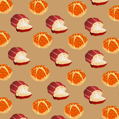 Vector seamless pattern with pastry sketches. cakes and pies wallpaper. Bread background pattern