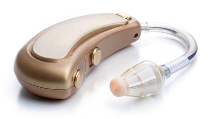 Beige Hearing Aid on White Background
