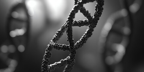 Close-up of black and white DNA structure, Abstract genetic background, Detailed biological design
