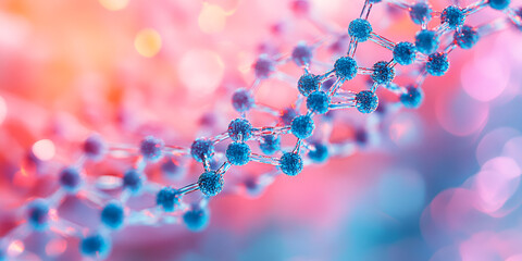 Close-up of colorful molecular structure in abstract biological science, DNA chain concept
