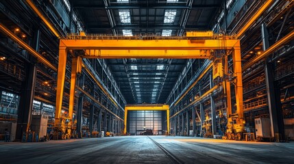 Fototapeta premium Industrial Warehouse with Cranes in a Large Space