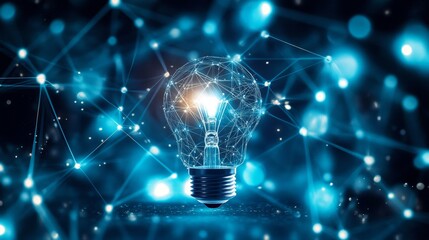 Abstract light bulb surrounded by glowing connections, innovation idea concept