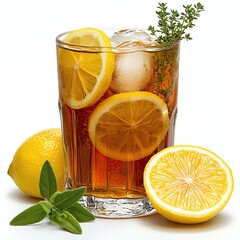 Refreshing Summer Non-Alcoholic Beverages such as Refreshing lemonade with ice and lemon slices., Mocktails Non-Alcoholic Drinks