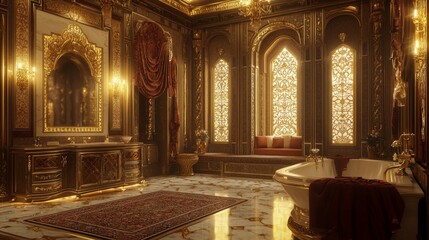 Obraz premium Luxurious Vintage Bathroom Interior with Elegant Golden Detailing