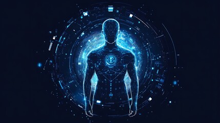 Digital Human Figure, Abstract Design, Futuristic Concept, Possible use in Technology or Science Illustration