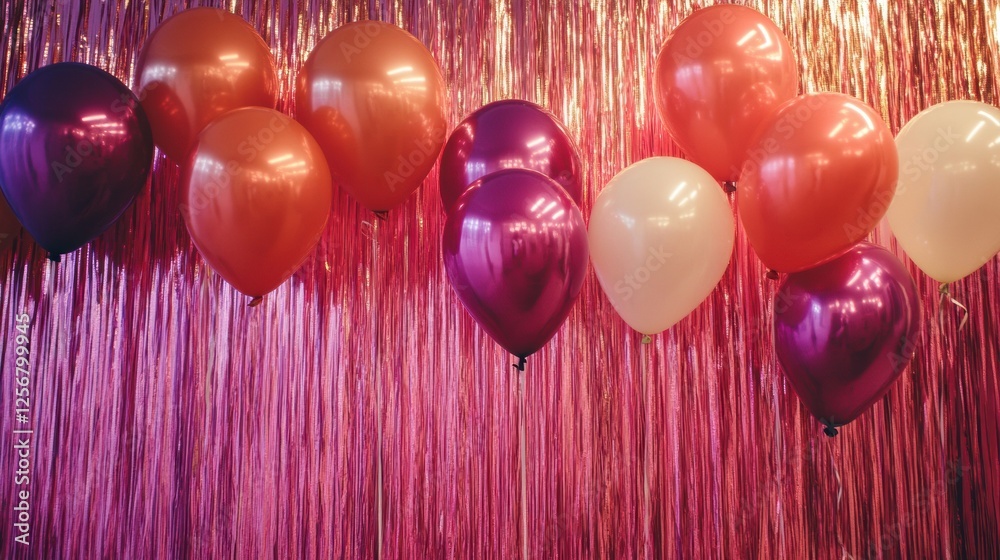 Aufkleber festive party backdrop with colorful balloons and shimmering tinsel for a joyful celebration. genera