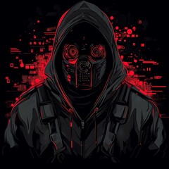 Futuristic hooded figure with cybernetic mask