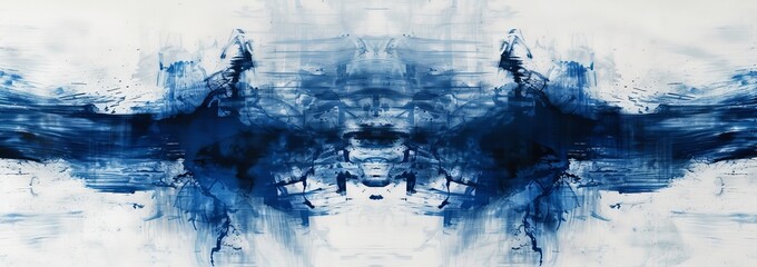 Abstract Indigo Ink Splatters Create A Dynamic Pattern On White Canvas. Modern Artistic Backdrop For Graphic Design Projects.