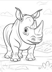 Fototapeta premium coloring page for kids Rhino cartoon style on white background medium detail thin lines