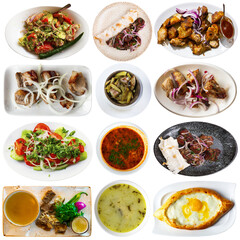 Set of dishes of Georgian cuisine isolated over white background