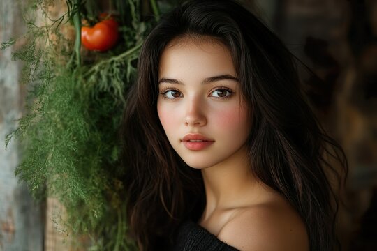 portrait of a beautiful young brunette woman created with generative AI