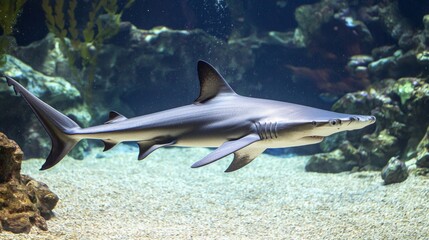 Fototapeta premium Majestic Shark Swimming Gracefully in Clear Aquatic Environment