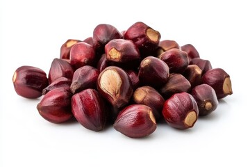 Obraz premium Pile of dark red corn kernels, isolated. Ideal for food, agriculture, or harvest themes.