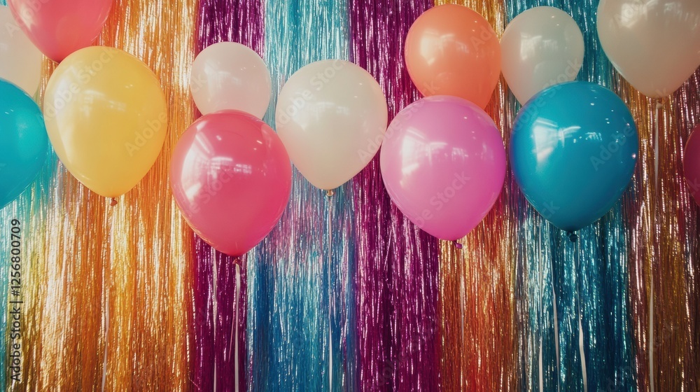 Aufkleber colorful balloons and shimmering tinsel create a festive backdrop for celebrations and special occas