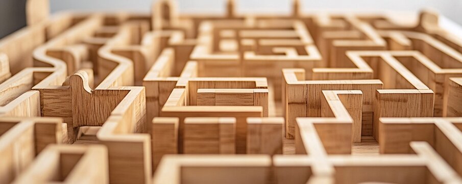 Wooden labyrinth game showing complexity of finding solutions
