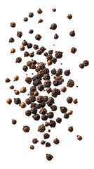 flying black peppercorn isolated on transparent white background, clipping path