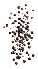 flying black peppercorn isolated on transparent white background, clipping path