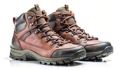 Brown Leather Hiking Boots on White Background