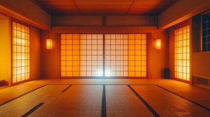 Fototapeta premium Serene Interior of Traditional Japanese Room with Sliding Doors