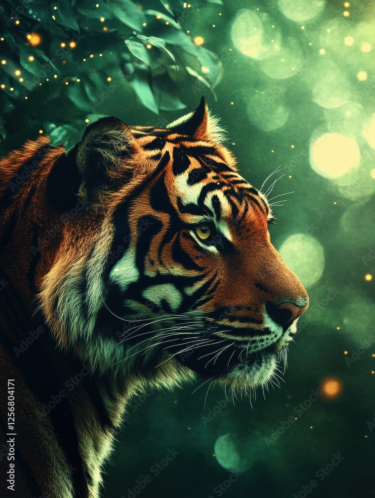 Aufkleber impressionist tiger portrait with vibrant jungle background and space for text to capture the wild s