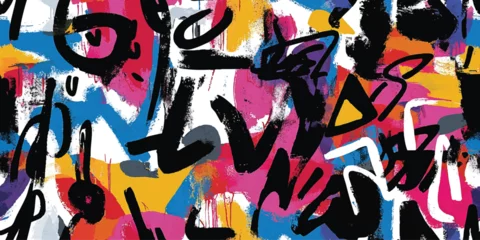 Fototapeten Graffiti Colorful seamless vector pattern of urban graffiti art, street murals and tags for street art enthusiasts  © Eli Berr