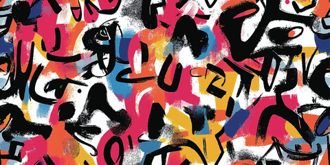 Colorful seamless vector pattern of urban graffiti art, street murals and tags for street art enthusiasts © Eli Berr