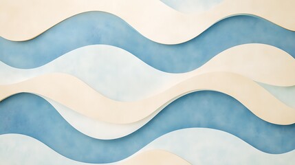 Abstract Wave Pattern in Blue and Cream Hues